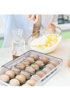 EMZJ Single Layer Automatic Rolling Egg Box Kitchen Items Refrigerator Storage Organizer Household Transparent Drawer Tray Space Saver Single Layer Automatic Rolling Egg Box Kitchen Items Refrigerator Stor