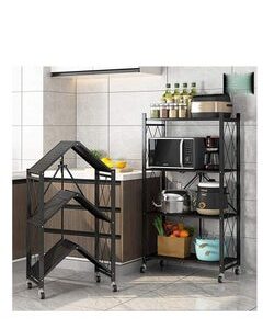 EMZJ 4 Tier Foldable Storage Shelves for Kitchen Rack No Assembly Shelving on Wheels Rolling Cart Garage Bathroom BOOK Organizer Unit J029