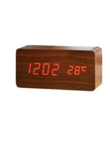 DARIYAH Digital LED Electric Alarm Clock Wooden Clock Thermometer Retro Glow Clock Table