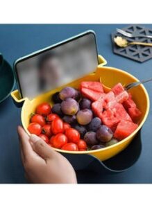 EMZJ Lazy Snack Bowl with Phone Holder Double Dish Nut Bowl Fruit Tray For Pistachio Edamame Cherries Candy XQ-023