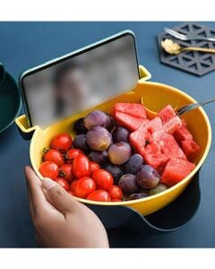 EMZJ Lazy Snack Bowl with Phone Holder Double Dish Nut Bowl Fruit Tray For Pistachio Edamame Cherries Candy XQ-023