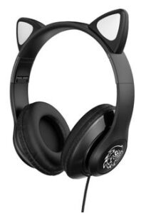 STN Stereo Gaming Cat Headset for PS4 PC Xbox One PS5 Controller Laptop Noise Cancelling Over Ear Headphones with Mic LED Light Bass Booster Soft Memory Earmuffs Black