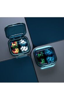 DARIYAH Travel Pill Organizer 4 Cell Visible Portable Small Vitamin Medicine Divider Jewelry Container Anti Moisture for Purse XQ-041A