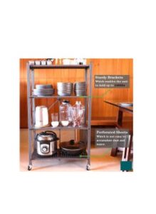 DARIYAH 4 Tier Foldable Storage Shelves For Kitchen Rack No Assembly Shelving On Wheels Rolling Cart Garage Bathroom BOOK Organizer Unit J029