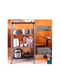 DARIYAH 4 Tier Foldable Storage Shelves For Kitchen Rack No Assembly Shelving On Wheels Rolling Cart Garage Bathroom BOOK Organizer Unit J029