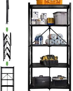 EMZJ 5 Tier Foldable Storage Shelves for Kitchen Rack No Assembly Shelving On Wheels Rolling Cart Garage Bathroom BooK Organizer Unit J030