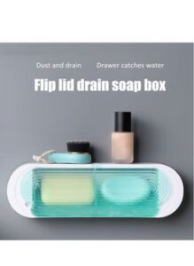 EMZJ Soap Rack Box with Flip Lid Wall Mounted Rack Two Compartments Space Saving Water Collection Tray XQ-036