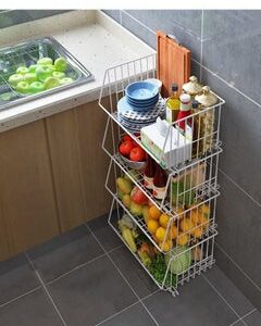 DARIYAH Movable 4-Layer Tier Drying Mesh Basket For Storing Fruit Vegetable Toys etc.