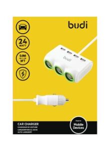 budi USB Car Charger White