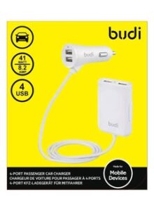 budi 4-Port Fast Charging Passenger Car Charger white