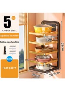EMZJ 5-Tier Multifunctional Foldable Side Dish Pot Tray Stackable Food Plate Rack Serving Organizer Platter Wall Mounted or Table Top
