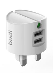 budi 12W USB Ultra-Fast Universal Dual Port Adaptive Charging Power Home with Lightning Charging Cable, UK Plug, 322U