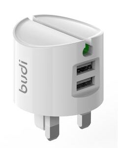 budi 12W USB Ultra-Fast Universal Dual Port Adaptive Charging Power Home with Lightning Charging Cable, UK Plug, 322U