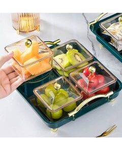 DARIYAH 4-Grid Divided Serving Tray with Lid - Veggie, Dry Nuts, Candy, Fruit, Salad, and crudite Platter, Kids Snack Organizer XQ-004