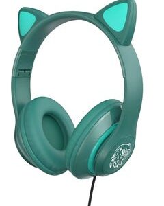 STN Stereo Gaming Cat Headset for PS4 PC Xbox One PS5 Controller Laptop Noise Cancelling Over Ear Headphones with Mic LED Light Bass Booster Soft Memory Earmuffs Green