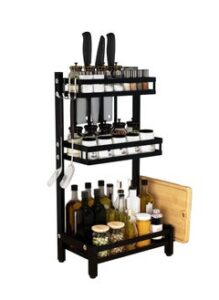 DARIYAH 3-Tier Countertop Kitchen Spice Rack Storage Organizer Shelf with Cutting Board, Blade, Spoon Holder