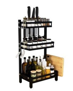 DARIYAH 3-Tier Countertop Kitchen Spice Rack Storage Organizer Shelf with Cutting Board, Blade, Spoon Holder