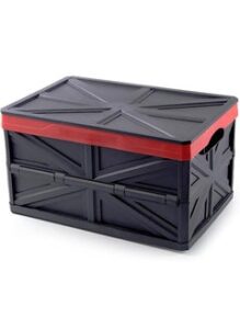 EMZJ Durable Collapsible Storage Bins Stackable Containers Home Garage Storage Cube Organizer Plastic Folding Utility Crate Storage Bin with Lid Basket for Clothes Toys Books Grocery-Black 45L (20.8x14x11.6inch)