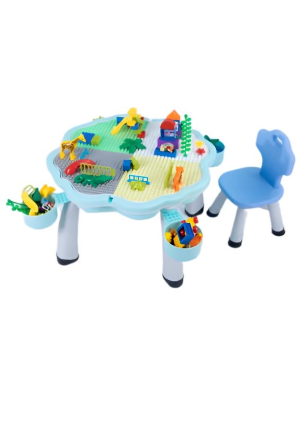 EMZJ Kid's 4-in-1 Multi-Activity Table – Play Game Desk for Lego, Large Construction Bricks, and Educational Toys with 1 Chair for Toddlers to Preschoolers (Ages 3-10) - Image 2