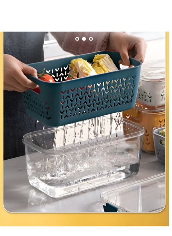 EMZJ Fridge Organizer with Strainer Divider Vegetable Fruit Keep Fresh Container Freezer Safe XQ-027A - Image 5