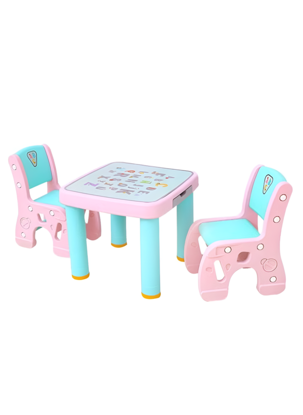 EMZJ Durable Plastic Children Learning Alphabet Letter Table desk and 2 Chair Set