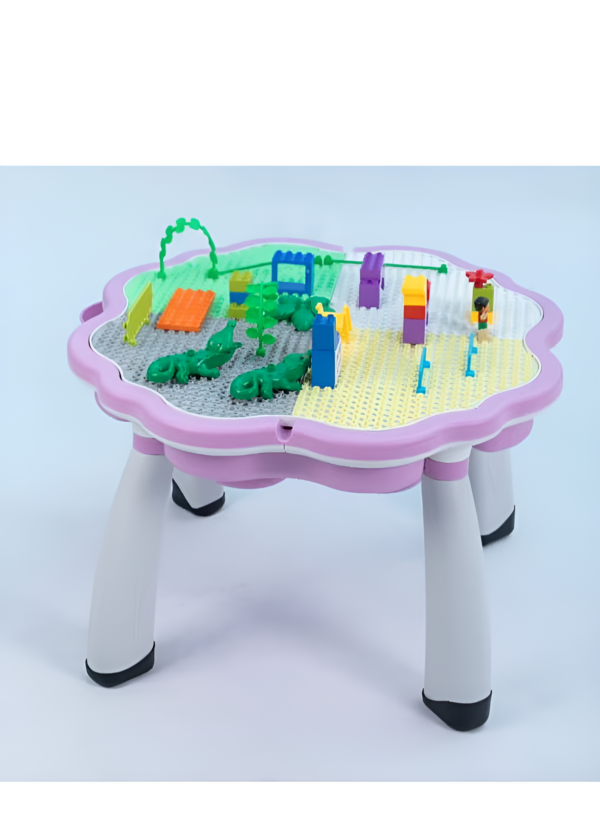 EMZJ Kid's 4-in-1 Multi-Activity Table – Play Game Desk for Lego, Large Construction Bricks, and Educational Toys with 1 Chair for Toddlers to Preschoolers (Ages 3-10)