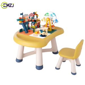 EMZJ High Quality Children's Kids Mushroom Block Table and Chair with Lego Blocks Set