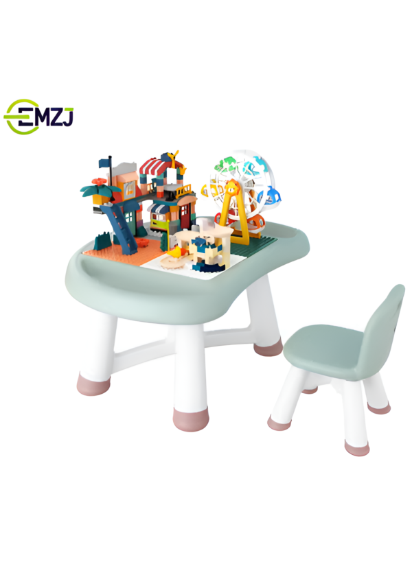 EMZJ High Quality Children's Kids Mushroom Block Table and Chair with Lego Blocks Set - Image 6